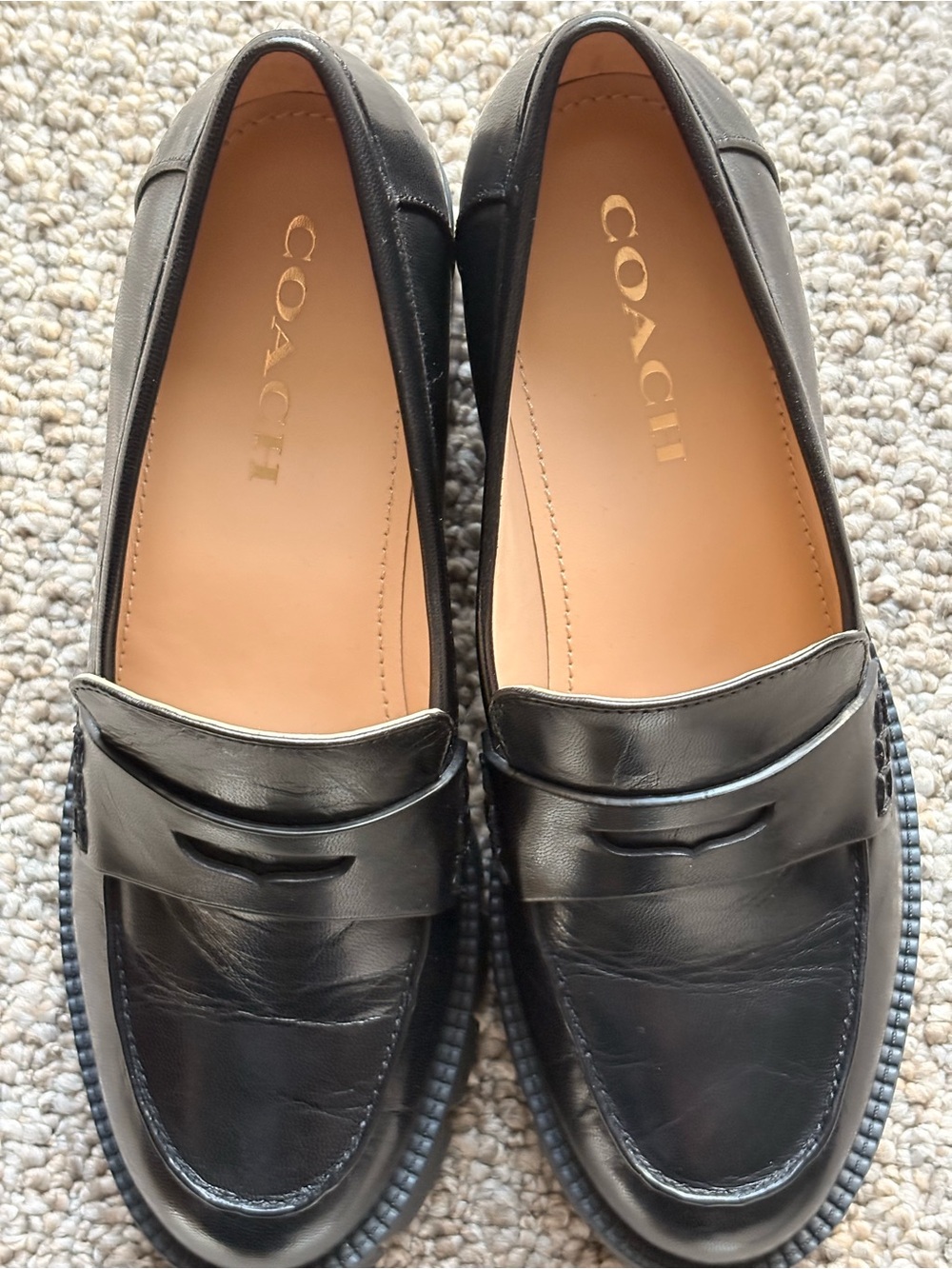 COACH Cora Black Leather Penny Loafers Women’s - US 7 B Classic Chunky Heel